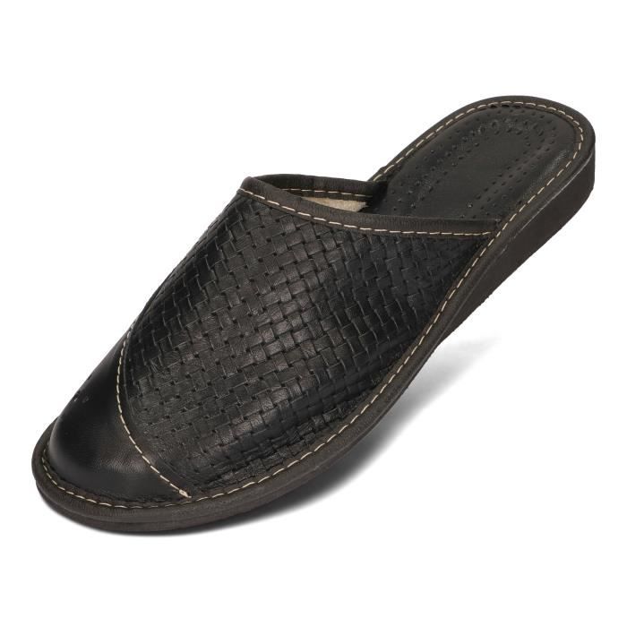 APREGGIO Pantoufles Femmes Cuir Semelle en Caoutchouc Bout Fermé Confortable Doux 100% Produit Naturel Fait à La Main 