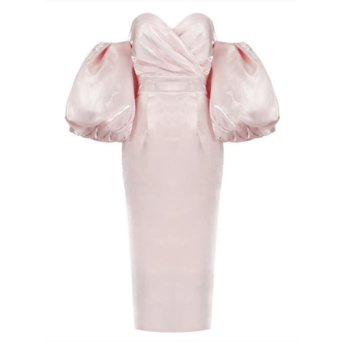 Robe Pull Femme Blush Manches Bouffantes Une Épaule Marron Taille M