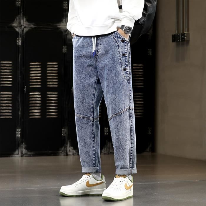 Jeans Homme Taille lastique Coupe Droite Casual Denim Bleu