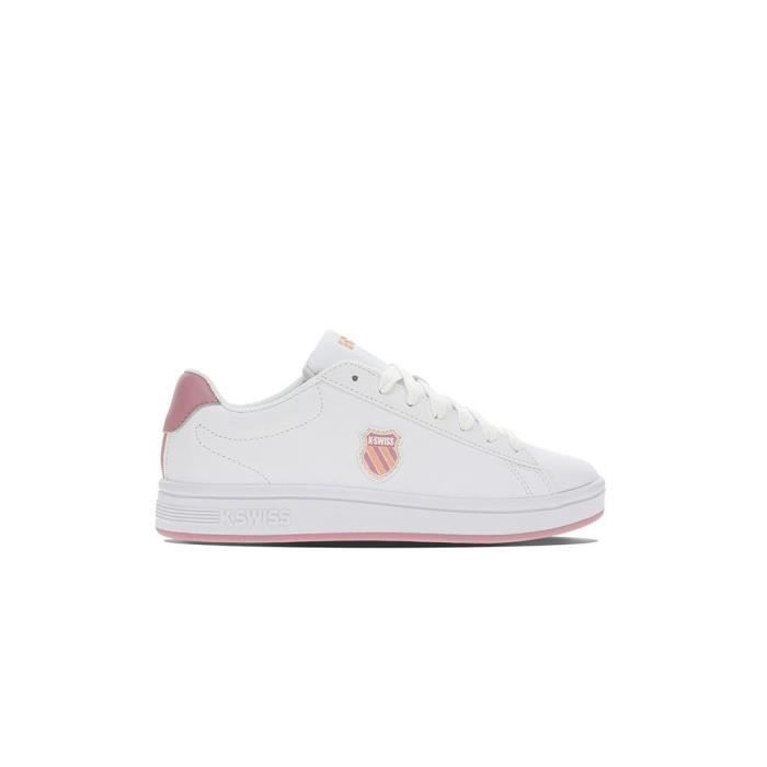 K-SWISS Chaussures de tennis K-SWISS Court Shield pour femme en cuir blanc à lacets