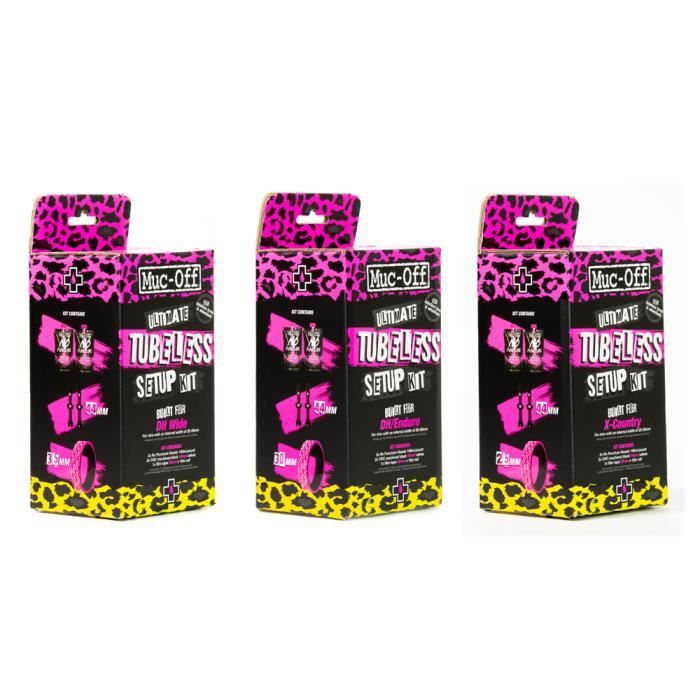 Kit dinstallation tubeless - Muc-Off - Ultimate - 30 mm x 10 m - Noir/Rose/Jaune - Accessoires inclus