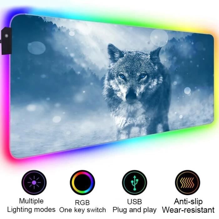 Rgb Wolf Tapis de souris RGB Animal Wolf,grand XL,accessoires de jeu colorés ...