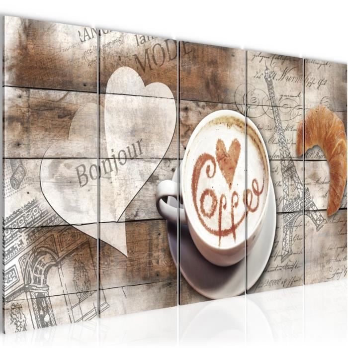 Runa art Tableau Décoration Murale Cuisine Café 200x80 cm - 5 Panneaux Deco Toile Prêt à Accrocher 012855b