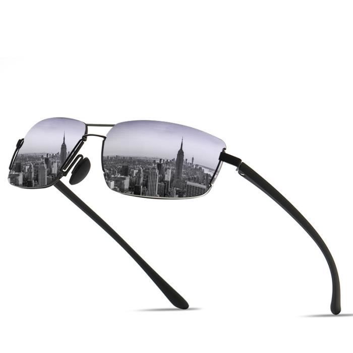 SHARPHY Lunettes de soleil homme sans cadre métal lentille rectangulaire mode noir polarisées sport conduire Anti-UV