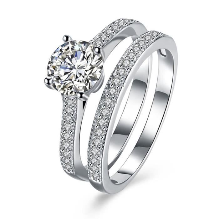 Fine Argent Mariage Double Anneaux Bijoux Doigt Aaa Zircone