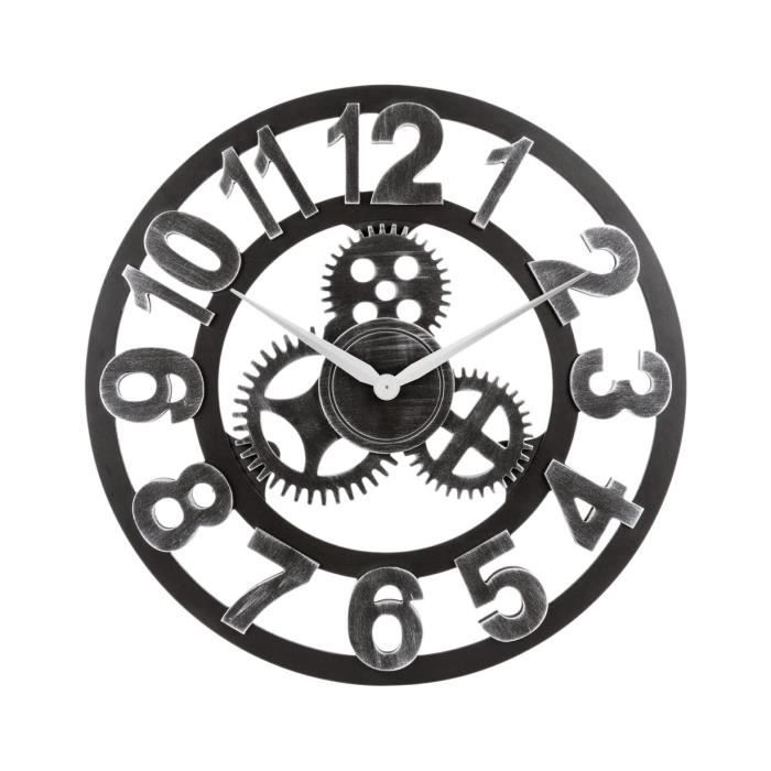Horloge Mural Grande Industrielle Engrenages Mobiles Or Antique