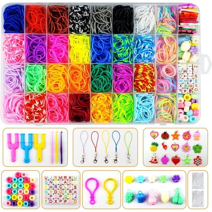 Kit bracelet Elastic 3000+ Élastique pour Loom Bands 32 Couleurs Métier à Tisser Boite Coffret DIY Rubber Ensemble d'élastiques Colorés Fabrication Faire