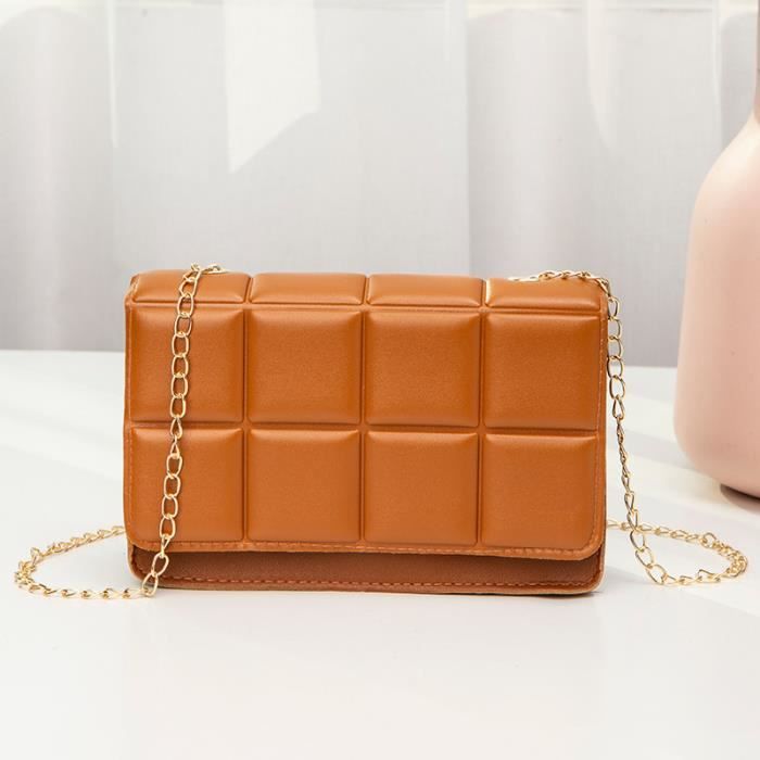 Sac Bandoulière Femme Marron En Simili Cuir Avec Chaîne Dorée - Taille Moyenne - Neuf