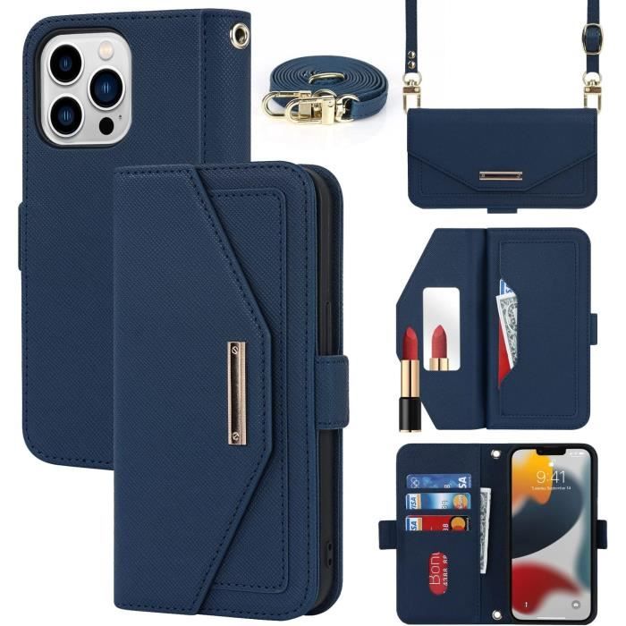 Copmob iPhone 12 PRO Max Cover,Premium Vera Pelle Flip Portafoglio Custodia in Pelle Genuine,[3 Slots][Chiusura Magnetica][RFID-Blocker],Custodia Case Cover per iPhone 12 PRO Max - Azzurro