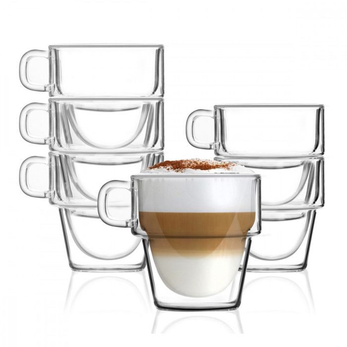Lot De 6 Tasses à Expresso à Double Paroi - 6 X 80 Ml - Verres à Double Paroi Avec 6 Cuillères - Tasses à Cappuccino - Verres à Café Glacés - Verres à Café