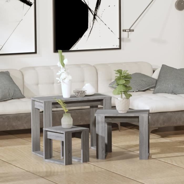vidaXL Tables gigognes 3 pcs Sonoma gris Bois dingénierie 815223