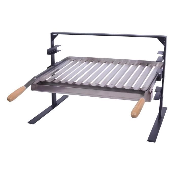 Support Barbecue avec grille et récupérateur de graisse en Inox coloris Gris- 50 x 41 x 42 cm