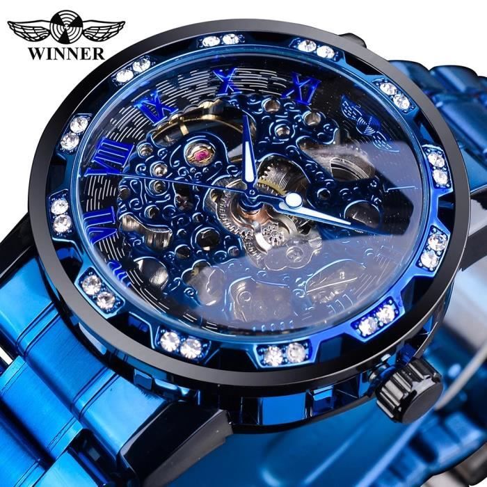 Winner Montre Homme M canique Bleu Noir Achat vente montre