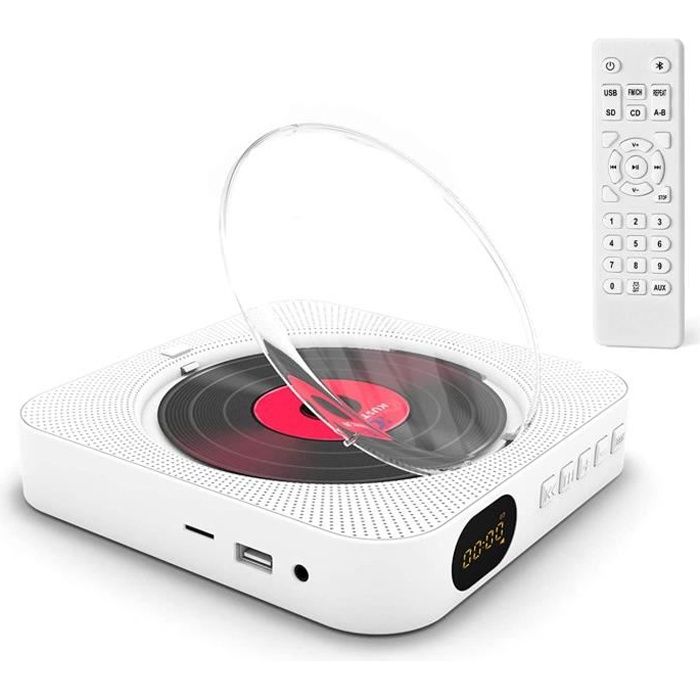 Lecteur CD Portable, Bluetooth, Montage Mural, Haut-parleurs HiFi intégrés, Home Audio Boombox avec télécommande Radio FM