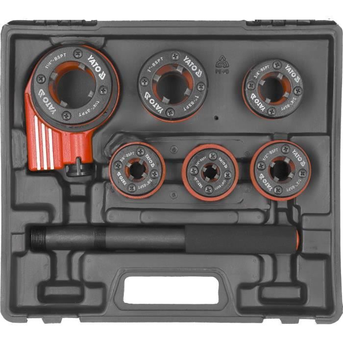 COFFRET 6 FILIERES DE PLOMBIER BSPT 1/4, 3/8, 1/2, 3/4, 1, 1-1/4 POUCE