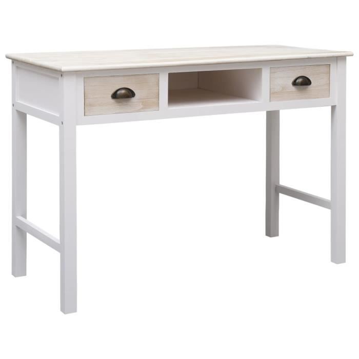 table console en bois yaj- yaj284160 - 110x45x76 cm - 2 tiroirs - couleur de bois clair et blanc