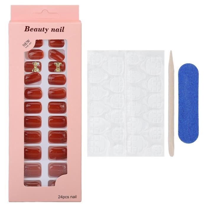 Ongles Autocollants 24 Pièces - Forme Ballerine Pailletée Rose - Naturel & Pratique