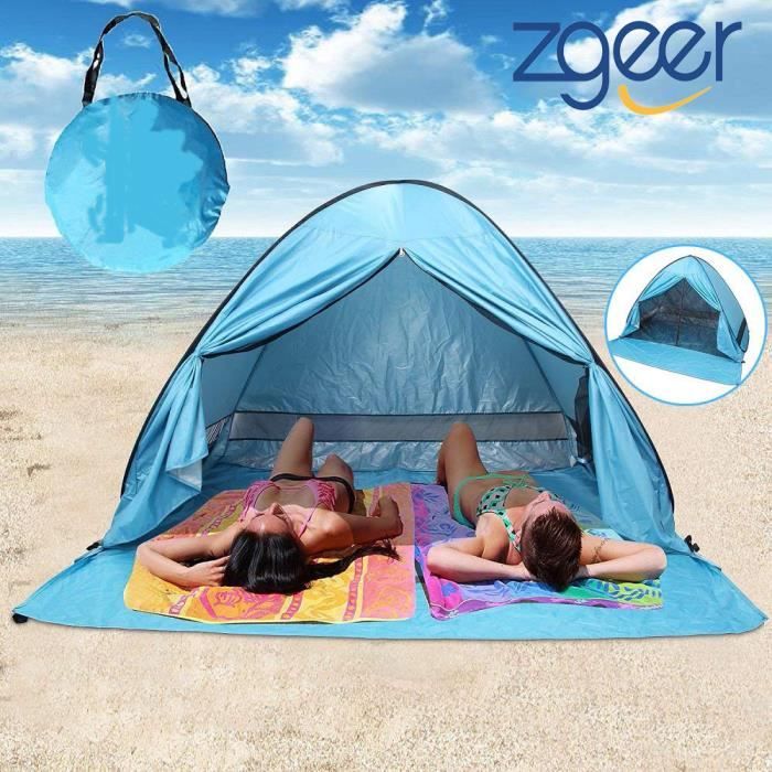 Camonti Tente de Plage Pop Up Tente Camping Anti UV Léger Imperméable Automatique Abris de Plage Tentes instantanées portative familiale avec Sac & Fermeture Bleu 200 * 165 * 130cm