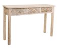 Meuble console, table console en bois sculpté coloris blanc vieilli - Longueur 120 x Profondeur 35 x Hauteur 80 cm-1