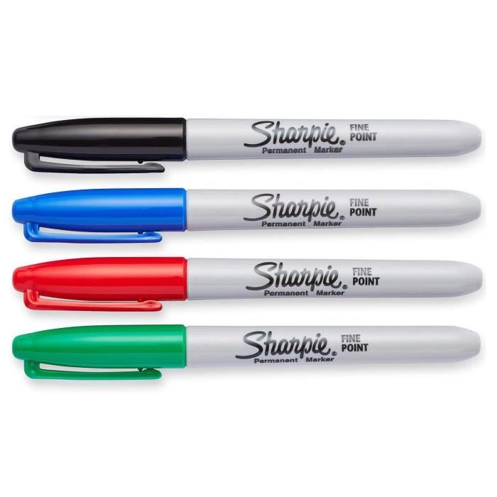 Marqueur Permanent Sharpie Pointe Fine Ogive 0,9 Mm - Pochette De 4 Couleurs Assorties