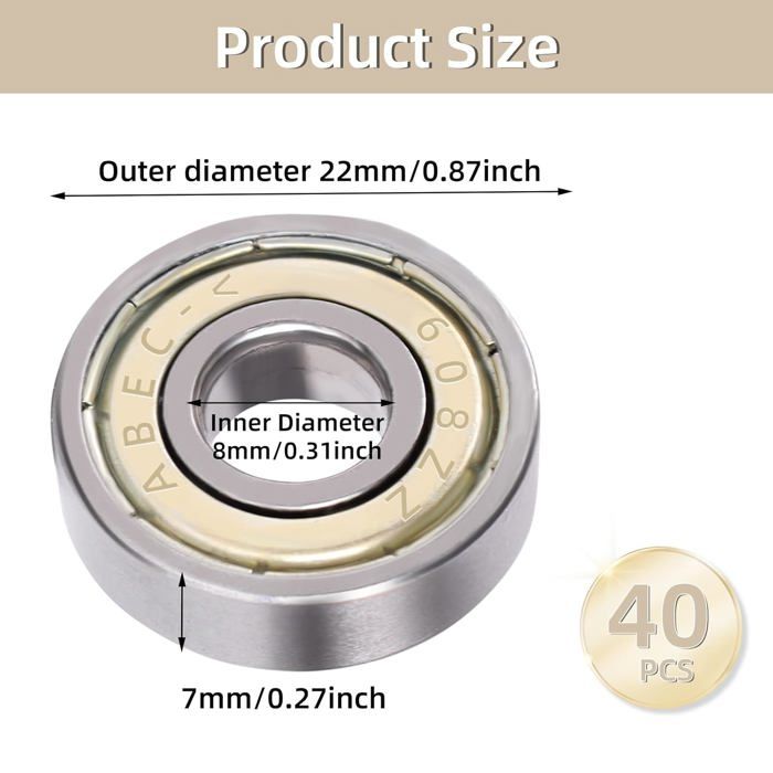 10 Roulements à Billes 608 ZZ - Dimensions 8x22x7mm Pour Moteurs, Skateboards, Matériel Roulant - 5