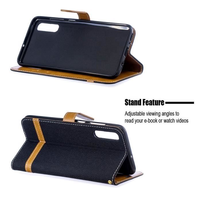 Coque Samsung Galaxy A70 Denim Pochette Protection Etui Antichoc Housse Samsung Galaxy A70 6.7 Noir
