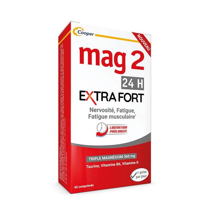 Complément Alimentaire 24H Extra Fort - Magnésium, B6, D, E, Taurine - Lot De 2 Boîtes De 45 Comprimés