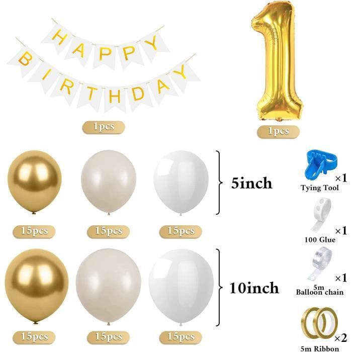 QIUQI Kit Arche Ballon Anniversaire 1an,Anniversaire 1 an Decoration Garcon  Fille,1 an Kit Guirlande Ballons Beige Blanc et Or,1 an Ballons Anniversaire,  Fête de Naissance : : Cuisine et Maison