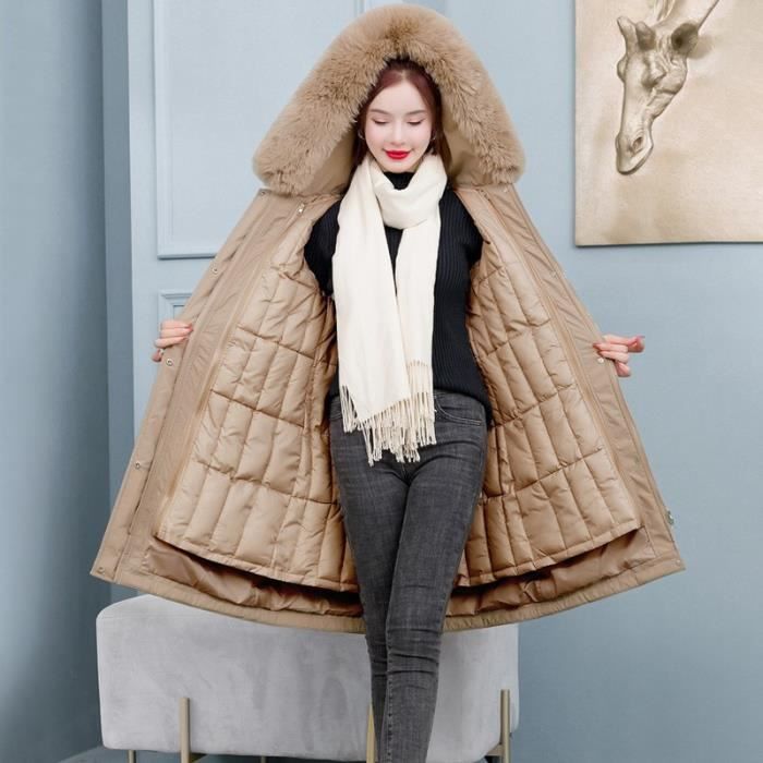 Tuopuda Manteau Femme Hiver Veste Polaire Chaud Parkas à Capuche Décontracté Blouson Zippée Mi Longue Coat Matelassée En Duvet Outercoat Avec Poches