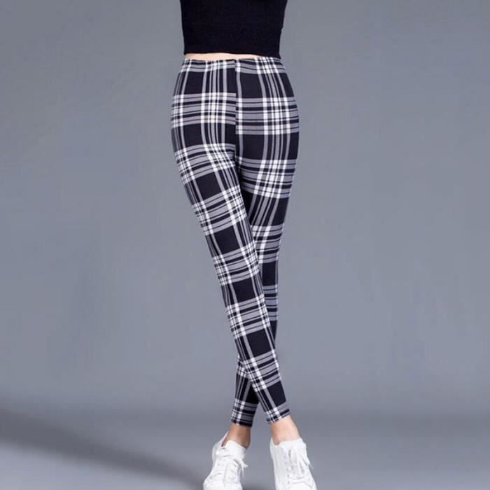 Legging a carreaux pour femmes CUHAKCI Type Red plaid Taille haute Imprime ecossais Blanc Cdiscount Pret a Porter