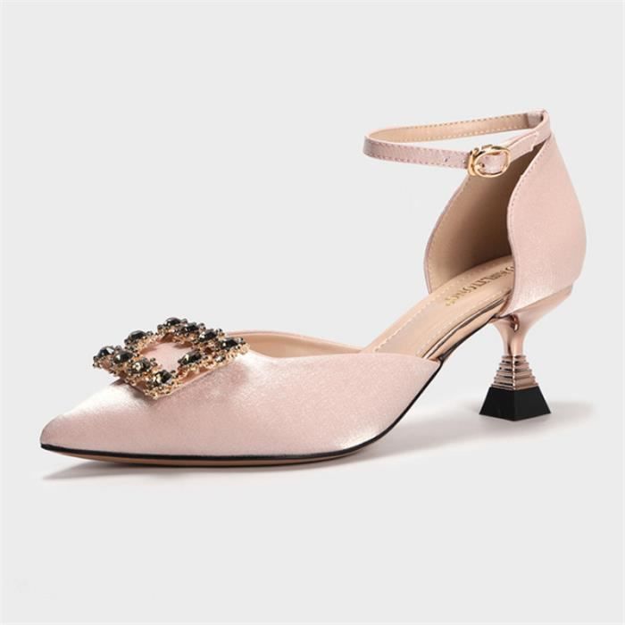 ESCARPIN Femme Pointu Boucle un mot Baotou Nouilles en soie