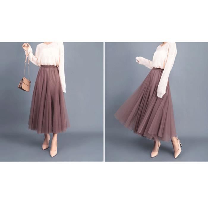 Femme Jupe Mi longue Fluide Vintage Chic Taille Haute Petticoat Jupe Fee A line Jupe Longue Plisse Jupe evasee unie RouRouge Rourouge Cdiscount Pret a Porter