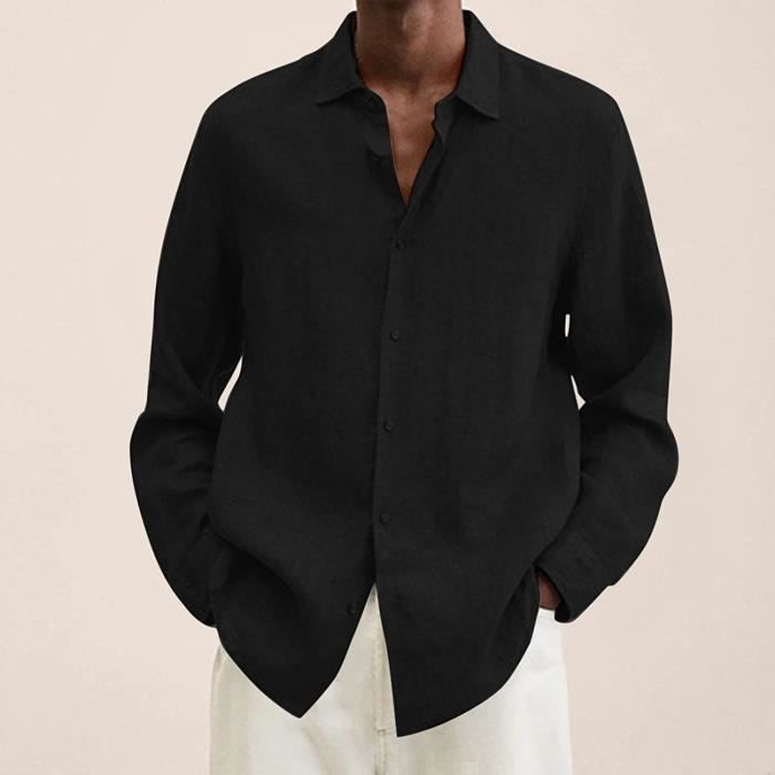Homme Ete Coton Lin Solide Decontractee Plus La Taille Chemise Lache Col Hommes Chemise Manches Longues Chemise Brun Chemise Noir Noir Cdiscount Pret a Porter