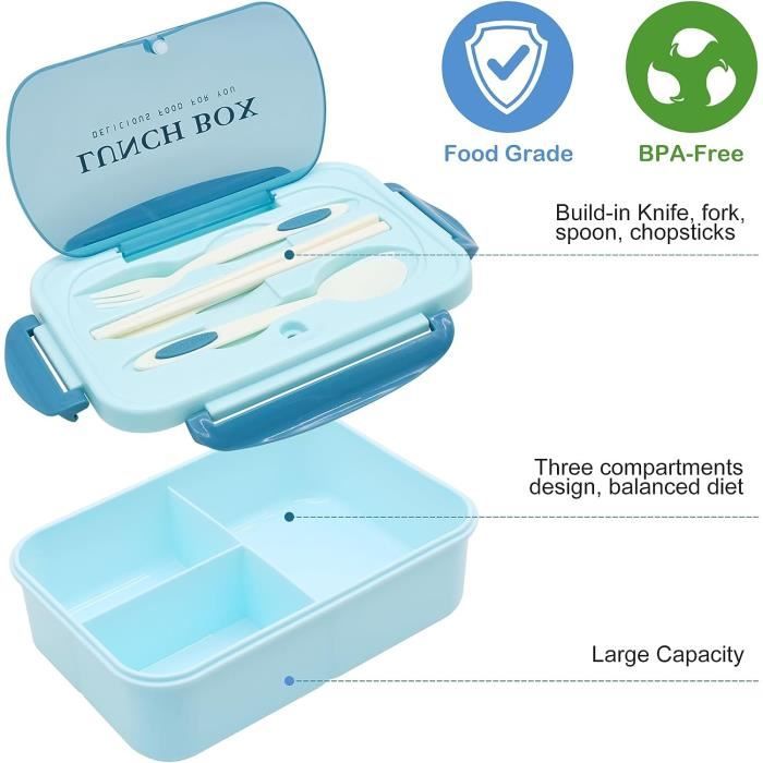 Boîte Déjeuner Micro-ondes Porte-Déjeuner 2 Compartiments 1100 Ml Avec Couverts - Bento Box Hermétique Micro-ondes