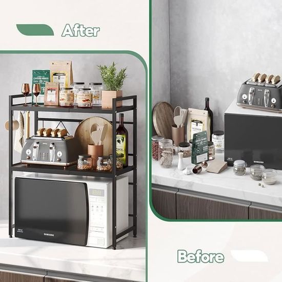 Étagère Micro-ondes Réglable Et Extensible - Gain De Place Et Rangement Optimal Pour La Cuisine (Noir) - 2