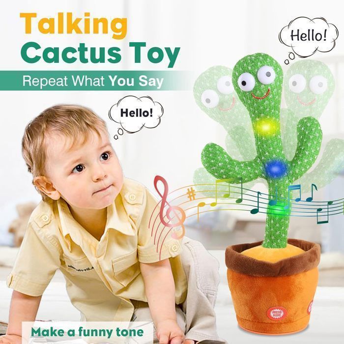 Cactus Dansant Et Parlant De Noël – Peluche Interactif 30 Cm Avec Chansons, Lumières Et Imitation – Cadeau Festif