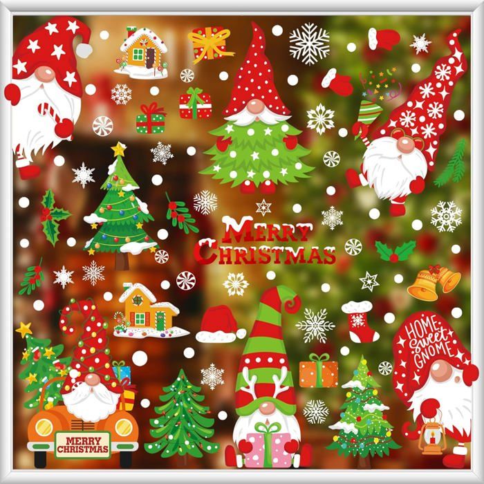 Autocollants Fenêtre Noël PVC - Grand Sapin, Père Noël, Flocons - Décoration Réutilisable Sans Résidu - DIY Déco