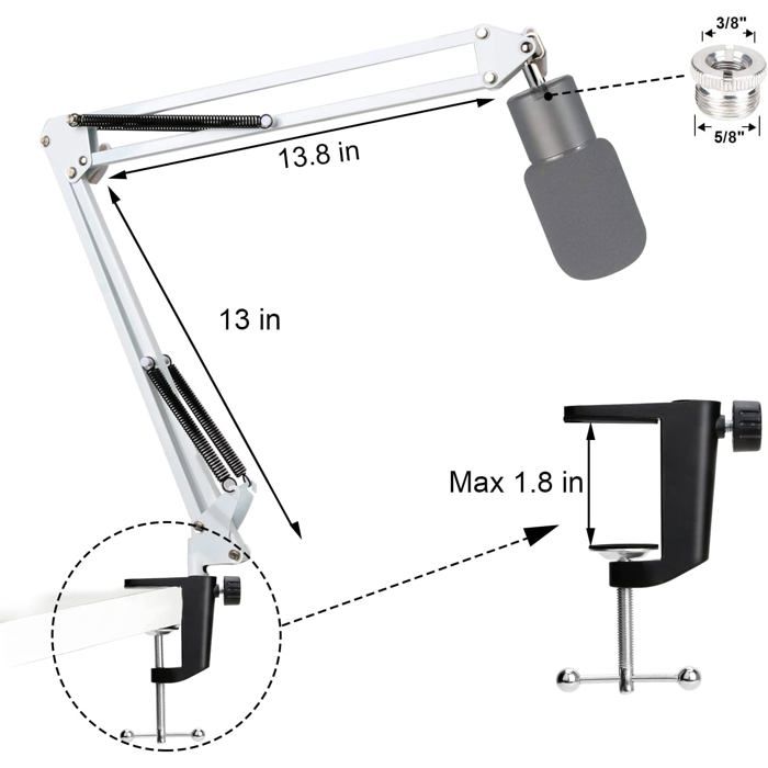 Support Microphone Avec Bonnette Compatible Shure SM58 - Bras Ciseaux Réglable, Pince Robuste, Filtre Anti-Pop
