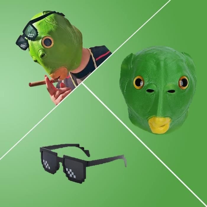 Masque De Poisson Vert En Latex – Costume Halloween Réaliste, Avec Lunettes, Pour Adultes Et Enfants