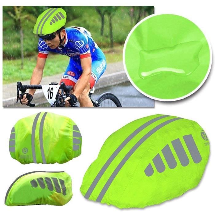 Housse de Protection Contre la Pluie pour Casque de velo Haute visibilite Bandes reflechissantes Vert
