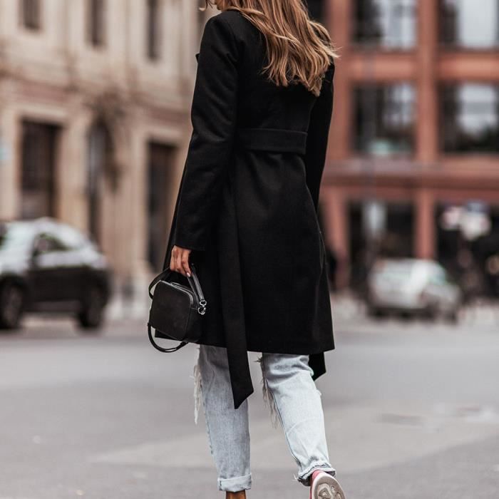 Femme Double Boutonnage Trench Coat Tunique Avec Ceinture Hiver