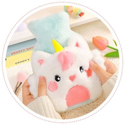 Peluche Licorne Bouillotte - Housse Lavable Avec Pochette Amovible 1L - Pour Coliques, Règles, Douleurs