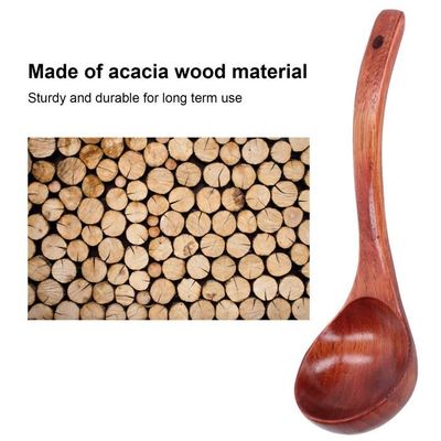 Cuillère à Soupe Japonaise En Bois - Long Manche 18,5cm - Pour Riz, Ramen, Soupes - Style Naturel