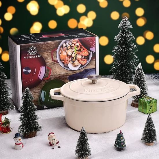 à Diverses Sources de Chaleur Soupe Cocotte en Fonte avec Couvercle Induction vancasso Casserole Émaillée Blanc Laiteux 26 CM Utilisée comme Ragoût Passe au Four Marmite Antiadhésive Ronde