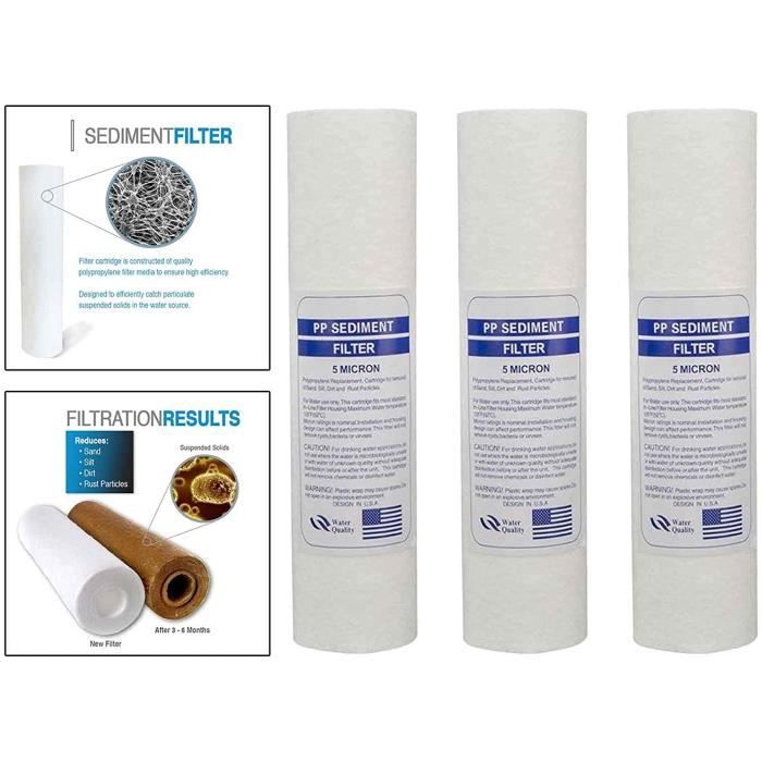Filtres à Eau Sédiments Polyester Plissé 10" 5µm Lavables Et Réutilisables