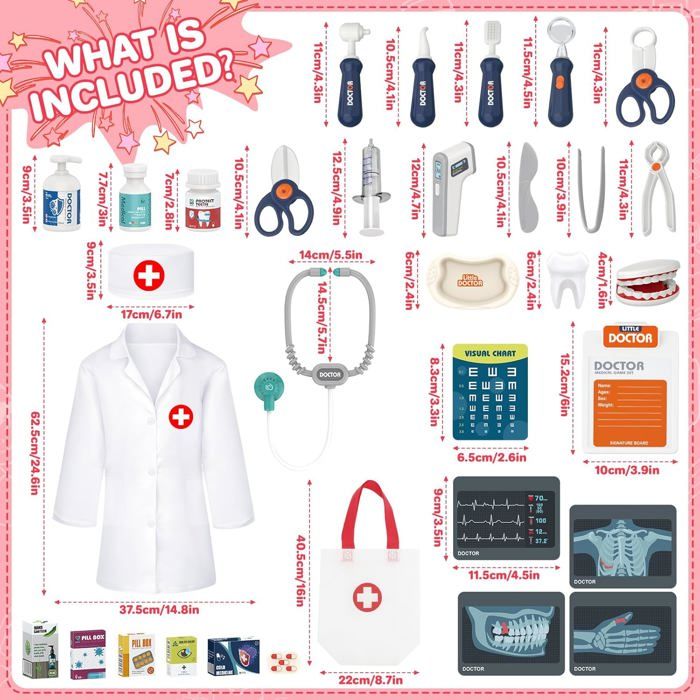 DeAO Kit Docteur 26 Accessoires - Chariot Médical, Stéthoscope Sonore, Thermomètre, Jeu De Rôle Enfant 3 Ans