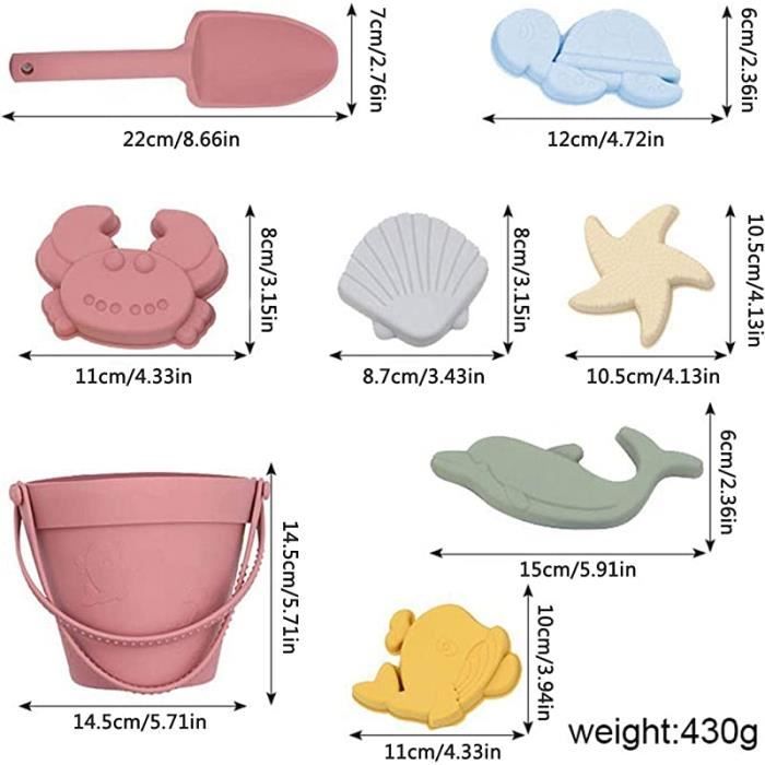 Kit 8 Pièces Jouets De Sable En Silicone HIULLEN - Dinosaures - Seau, Pelles, Moules - Pour Plage, Bac à Sable - Enfants 1-3 Ans