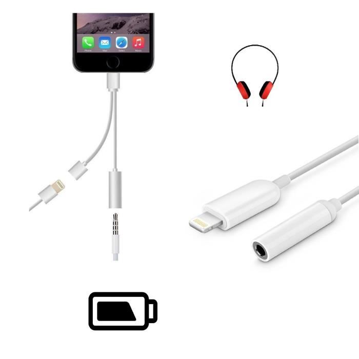 VSHOP ® 2 en 1 Adaptateur Lightning USB Câble Chargeur blanc 3.5mm Jack  Audio IPHONE 7 Port Lightning vers Jack 3,5 mm femelle - Cdiscount  Téléphonie