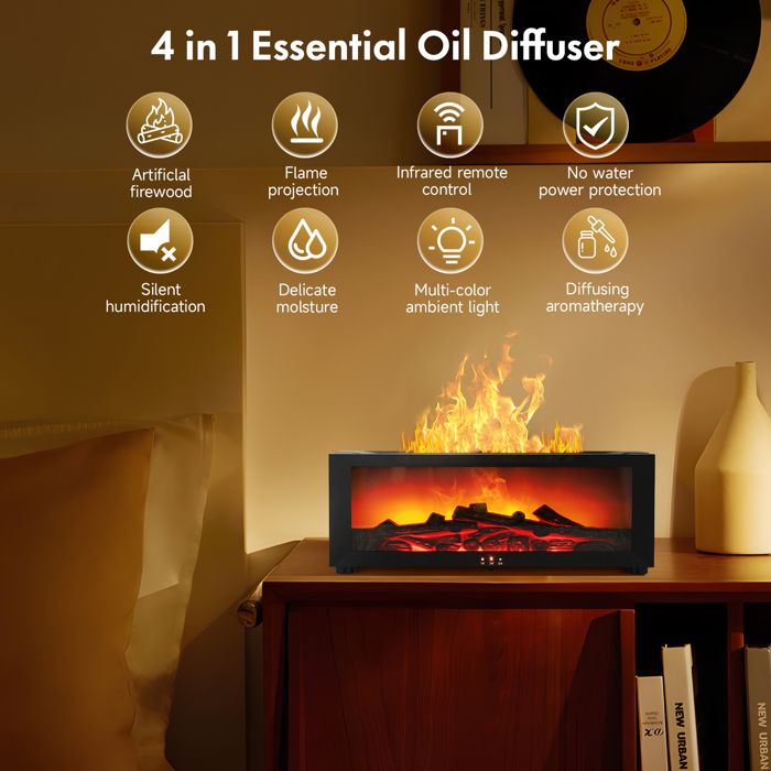 DIFFUSEUR D'HUILES ESSENTIELLES ET HUMIDIFICATEUR AVEC FLAMMES DE VAPE