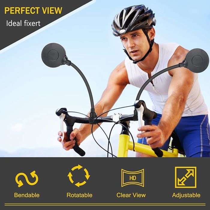 Rétroviseur Vélo Convexe HD 360° – 2 Pièces, Résine Nylon, Montage Sur Guidon 15-25mm